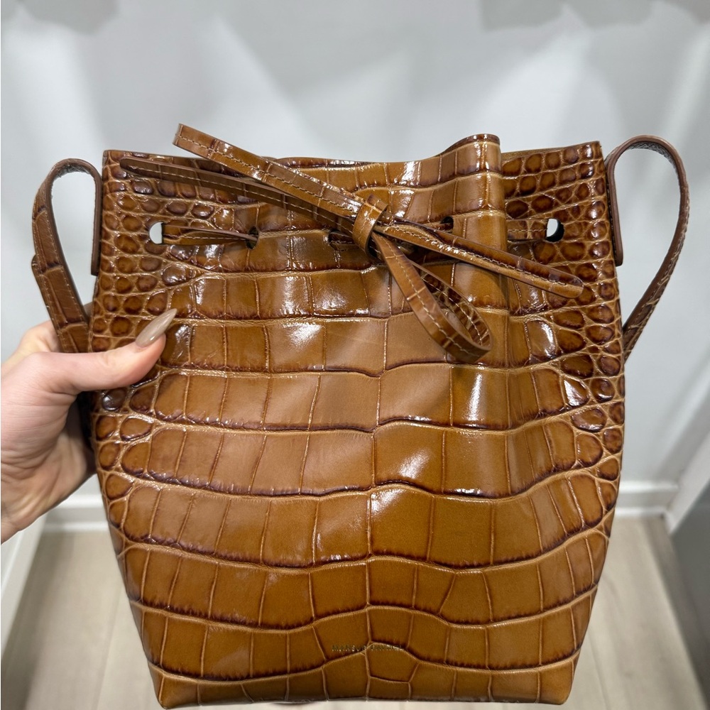 Mansur Gavriel Tan Croc-Embossed Mini Bag - Picture 3 of 7